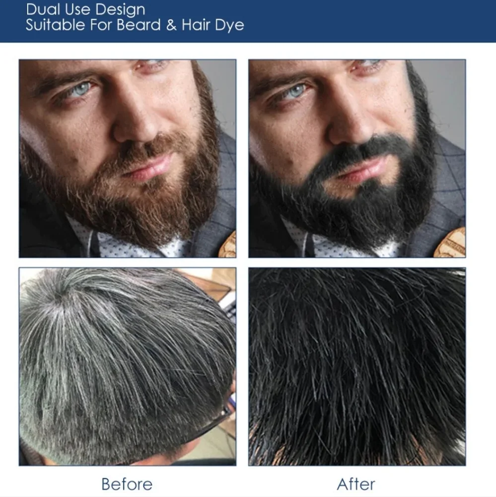 Men Beard Mustache and Beard Hair Color Dye Shampoo 5 minute Black 5 PACKS